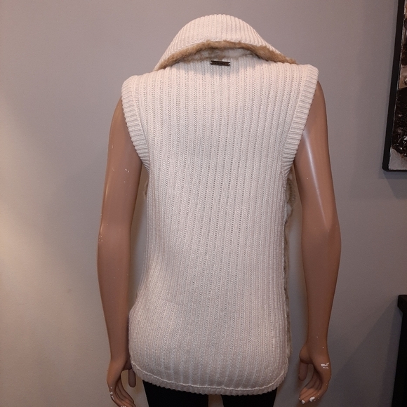 💠EIVISSA Reversible Faux Fur Vest Cable Ribbed Knit Zip Front Winter Sweater - Picture 12 of 15